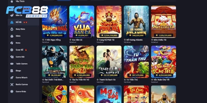 Sảnh game nổ hũ đẳng cấp của game FC88