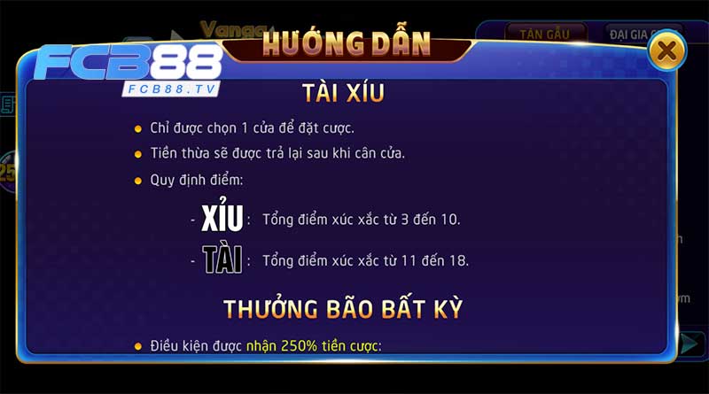 Hướng dẫn luật chơi Tài Xỉu FC88